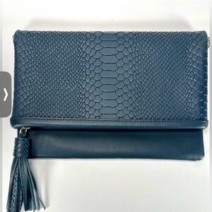 Gigi New York Blue Textured Clutch/Shoulder Bag
